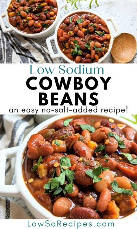 Low Sodium Cowboy Baked Beans Recipe - Low So Recipes Low Sodium Tailgate Food, Low Sodium Bean Recipes, Kidney Safe Recipes, Low Sodium Vegetable Recipes, Low Sodium Rice Recipes, Low Sodium Slow Cooker Recipes, Low Sodium Salads, Low Sodium Baked Beans, Heart Healthy Side Dishes