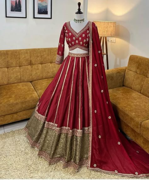 Lehenga Sequins, Red Bridal Lehenga, Plus Size Lehenga, Net Lehenga Choli, Ghaghra Choli, Function Dresses, Silk Lehenga Choli, Lehenga Choli Wedding, Wedding Lehenga Designs