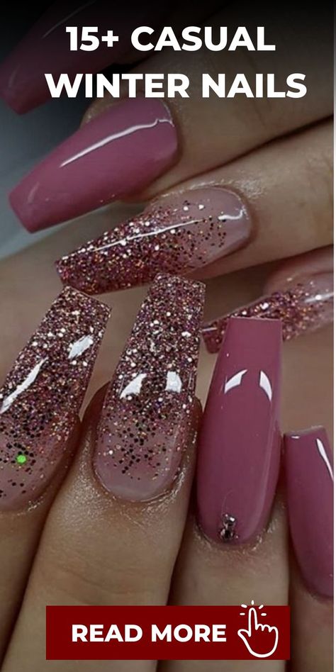 Season Nails Winter, Coffin Nail Ideas Winter, Winter Nails Coffin Shape, Nails Coffin Simple, Winter Coffin Nail Ideas, Winter Nude Nails, Casual Winter Nails, Winter Nails Coffin, Winter Nails Gel