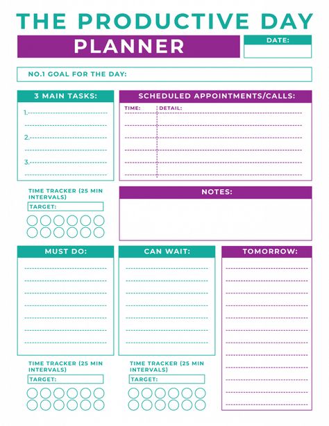 Daily Productivity Planner and Challenge Printables | Mama Cheaps® Work Day Planner, Life Organization Binder Printables Free, Paper Monster, Work Organizer, Productivity Printables, Class Schedule Template, Daily Work Planner, Planner School, Daily Planner Printables Free