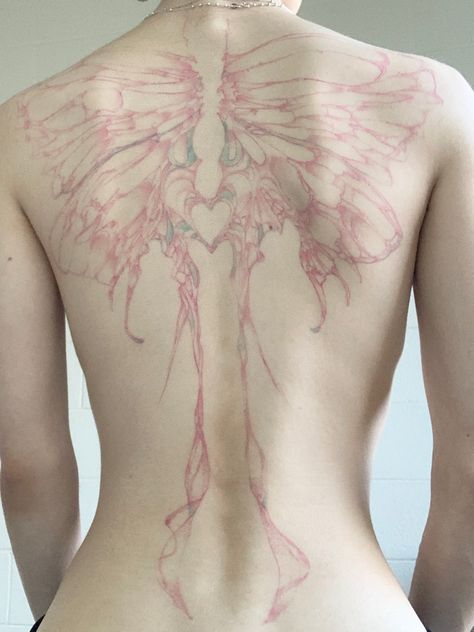 Back Tattoo Women Spine Y2k, Standing Body Reference Drawing, Spider Fairy Tattoo, Female Abdomen Tattoo, Oracle Matter Tattoo, Large Fine Line Tattoo, White Back Tattoo, Cybercore Tattoo, Vein Tattoos