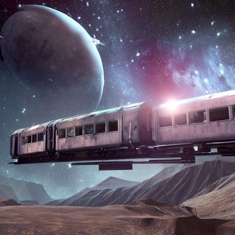 A train in outer space Space Train Aesthetic, Train In Space, Lava Girl And Shark Boy, Space Mining, Backgrounds For Gacha, Rain Collector, Space Miner, Star Train, Space Train