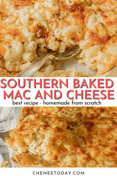 The best homemade southern baked Mac and cheese recipe, done soul food style with evaporated milk and eggs, and no flour, roux, bread crumbs, or Velveeta! Simple recipe with secret ingredients to make it extra creamy! Videos coming soon! Perfect side dish for Thanksgiving! #soulfood #bakedmacandcheese #macaroniandcheese Southern Baked Mac And Cheese Recipe, Southern Baked Macaroni And Cheese Recipe, Southern Baked Macaroni And Cheese, Southern Baked Mac And Cheese, Cast Iron Recipes Dinner, Southern Macaroni And Cheese, Cast Iron Skillet Recipes Dinner, Mac And Cheese Recipe Soul Food, Side Dish For Thanksgiving