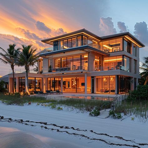 Modern Beach House Mansion, Beach Mansion Exterior, Modern Beachfront House, Beach House Mansion, Big Beach House, Houses In Florida, Beachside House, Beachfront Mansion, Romantic Perfume