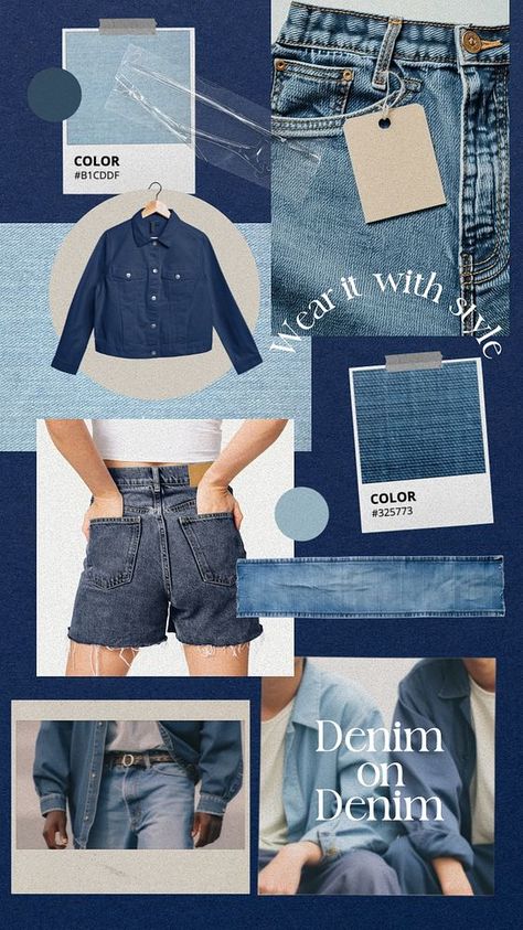 Fashion denim mood board mockup, customizable design | premium image by rawpixel.com / nun Denim Magazine Cover, Denim Creative Ideas, Jeans Product Shoot, Denim Mood Board Inspiration, Mood Board Inspiration Fashion, Clothing Mood Boards, Fashion Collection Moodboard, Mood Board Clothes, Denim Aesthetic Photography