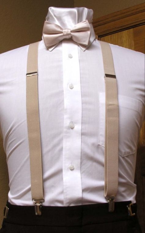 Champagne Suspenders and Bow Tie--Tuxedo Warehouse Quince Chambelanes Outfits, Suspenders With Bow Tie, Quinceanera Champagne, Quinceanera Chambelanes, Chambelan Outfits, Chambelanes Outfits, Champagne Bow Tie, Champagne Quinceanera Dresses, Quinceanera Collection