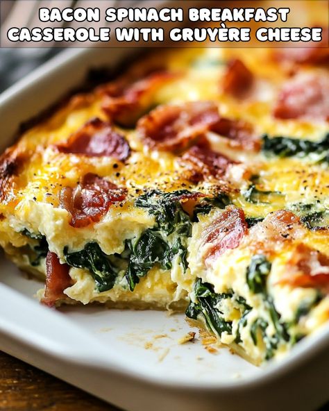 Bacon Spinach Breakfast Casserole with Gruyère Cheese: A Hearty Morning Delight – Foodyhealthylife Egg Bake Casserole With Bacon, Spinach And Gruyère Breakfast Casserole, Christmas Morning Breakfast Casserole Bacon, Bacon Egg Spinach Casserole, Breakfast Casserole Eggs And Bacon, Gruyere Egg Bake, Breakfast Casserole With Hollandaise, Bacon Souffle Recipes, Turkey Bacon Breakfast Casserole