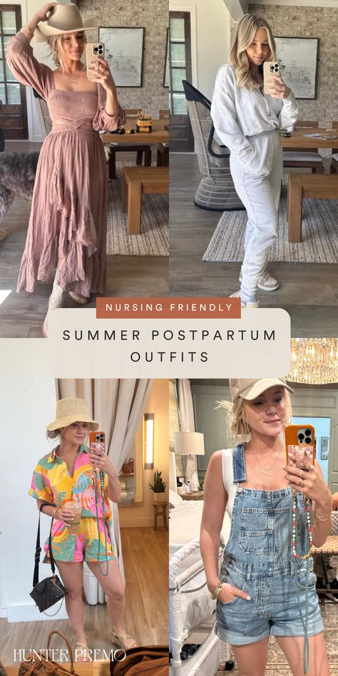 Breastfeed Friendly Outfit, Postpartum Summer Outfit, Postpartum Capsule Wardrobe Summer, Postpartum Outfits Spring Casual, Nursing Friendly Outfits Spring, Nursing Summer Outfits, Cute Postpartum Outfits Summer, Postpartum Beach Outfit, Mom Pooch Outfit Summer