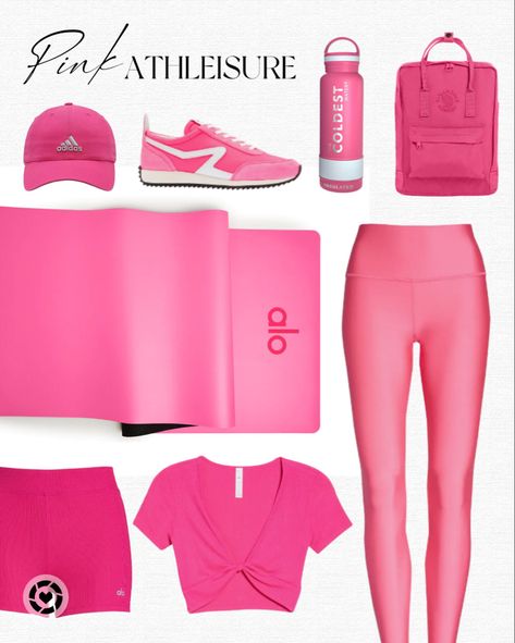 Pink Slides Outfit, Pink Home Gym, Pink Monochrome Outfit, Pink Workout Outfit, Pink Athleisure, Pink Sport Shoes, Bridal Shower Attire, Pink Monochrome, Zumba Outfit