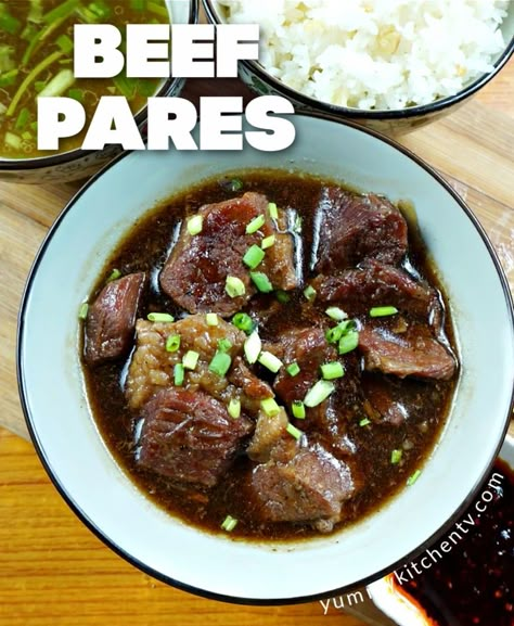 Beef Pares - Yummy Kitchen Beef Pares Filipino, Pares Recipe Beef, Beef Filipino Recipe, Beef Pares Recipe, Beef Recipe Filipino, Filipino Beef Recipes, Siomai King, Filipino Soup Recipes, Pilipino Food Recipe