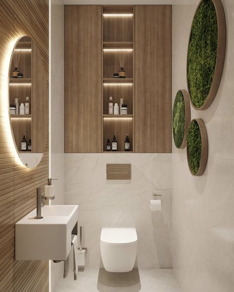 Wood Accents Bathroom, تصميم دورة مياه, Small Toilet Design, Toilette Design, Toilet Room Decor, Small Toilet Room, Washroom Design, Modern Toilet, Bathroom Redesign