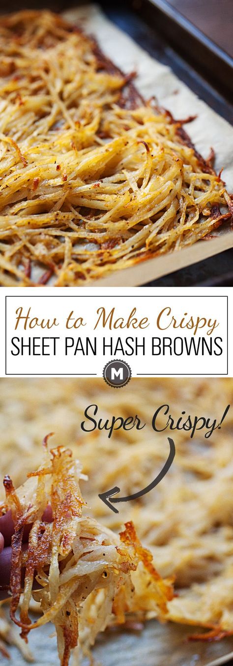 After much experimentation, this is the easiest and most failsafe way to make perfectly crispy (and flavorful) hash browns in the oven on a single sheet pan! You'll never stress over soggy potatoes again. | macheesmo.com #breakfast #hashbrowns #potatoes #crispy #sheetpan #breakfastrecipes #hashbrownrecipes Crispy Hashbrowns, Hash Browns, Sheet Pan Recipes, Potato Dishes, Breakfast Time, Aioli, Breakfast Dishes, Finger Food, Potato Recipes