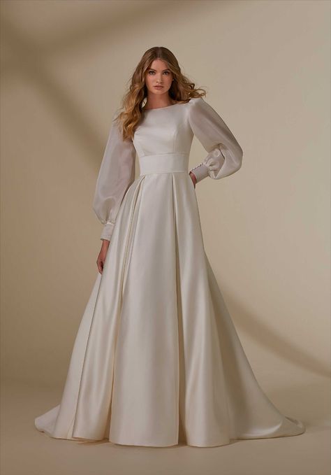 Christian Dresses, Bishop Sleeve Wedding Dress, Islamic Wedding Dresses, Islamic Wedding Dress, Wedding Dress Fantasy, Philly Wedding, Night Gown Dress, Dress Design Ideas, Modest Wedding Gowns