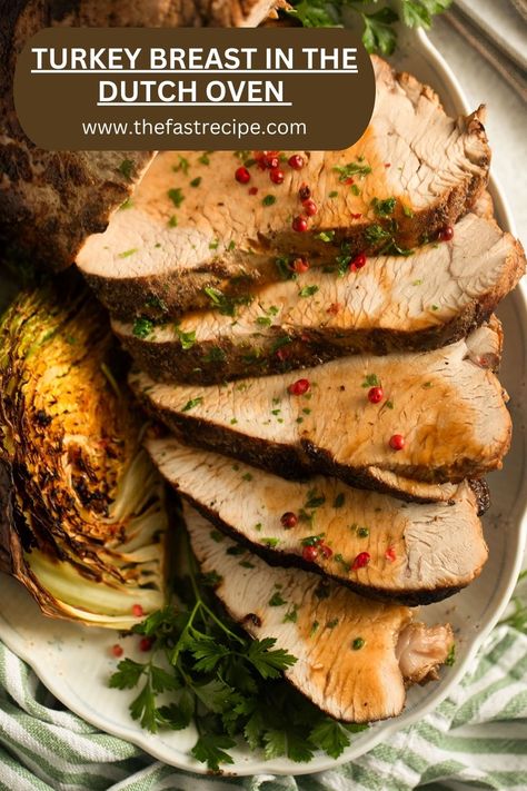 This Dutch oven turkey breast recipe is perfect for a delicious and simple Thanksgiving meal for a small gathering or an everyday dinner. Katie Lee Biegel Dutch Oven Turkey Breast, Turkey Breast In A Dutch Oven, Small Turkey Breast Recipe, Turkey In Dutch Oven, Turkey Breast Dutch Oven Recipes, Boneless Turkey Breast Dutch Oven, Turkey Breast Recipes Dutch Oven, Turkey Breast Dutch Oven, Dutch Oven Turkey Breast