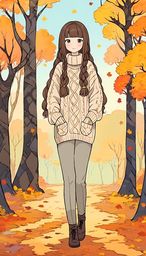 Autumn Outfits Illustration, Autumn Outfits Drawing, Fall Outfit Drawing, Anime Vs Cartoon, Style Guru, Fashion Sketches Dresses, Pretty Drawings, Painting Of Girl, Girl Sketch