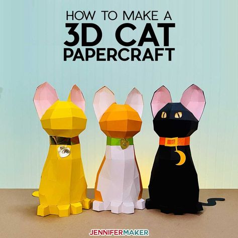 3D Papercraft Cat: Free Animal Papercraft Template & SVG File! - Jennifer Maker 3d Templates, Cat Template, Papercraft Printable, Projets Cricut, Papercraft Templates, Paper Animals, 3d Paper Crafts, Halloween Black, It Goes On