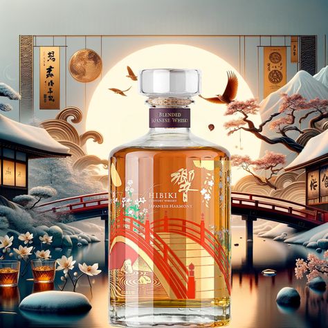 Suntory Whisky proudly unveils the Hibiki Japanese Harmony 100th Anniversary Edition, a remarkable embodiment of Japanese craftsmanship and a tribute to a Hibiki Whisky, Suntory Whisky, Japanese Nature, Japanese Craftsmanship, Japanese Whisky, Faceted Design, Elegant Bouquet, Traditional Japanese Art, Key Visual