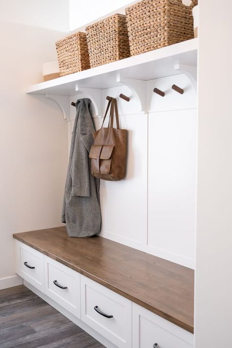 Built In With Bench, Mudroom Hooks And Bench, Corner Mudroom, Entrance Renovation, Mudroom Shelves, Mudroom Shelf, Pet Food Station, Custom Mudroom, Foyer Mudroom