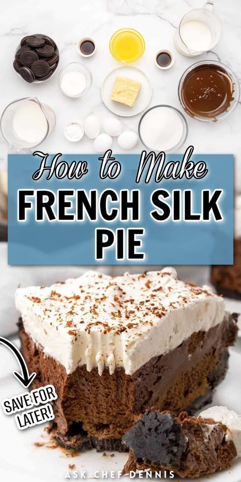 French Silk Pie Recipe, Chocolate Silk Pie Recipe, Silk Pie Recipe, Chocolate Silk Pie, French Silk Pie, Pie Chocolate, Silk Pie, Baked Dessert, Recipe For Breakfast