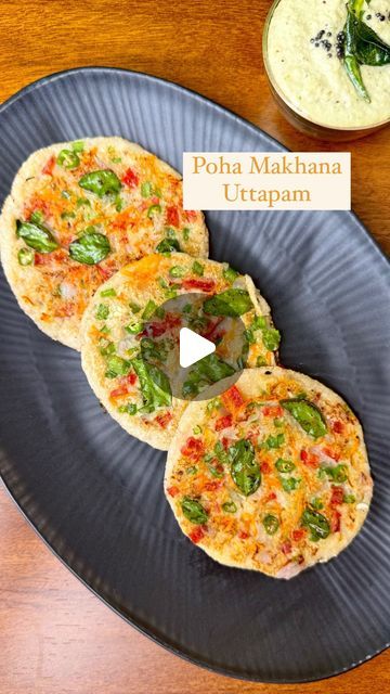 Guntas Sethi on Instagram: "✨Poha Makhana Uttapam✨

Zero points to guess the star ingredient of this recipe, Makhana! 🌟 

This unique twist on uttapam gets extra texture from poha, while sooji brings that perfect crispiness. Yet another day of proving that healthy doesn’t have to be boring😎💛

Makhana uttapam 

-1 cup Roasted Makhana 
-1/2 cup Poha 
-1/2 cup Sooji 
-1/2 cup Curd 
-Water, to adjust the consistency
-Salt to taste 
-1.5 tsp Baking soda 
-1 cup Red and yellow Bell pepper , finely chopped 
-1 cup onions, finely chopped 
-Handful coriander,chopped 
-1 sprig Curry leaves 
-1 Grated carrot

#uttapam #makhanauttapam #mealideas #quickmeals 

[homemade uttapam, healthier alternatives, coconut chutney, Chef Guntas]" Poha Breakfast Recipe, Roasted Makhana, Uttapam Recipe, Poha Recipe, Yellow Bell Pepper, Healthier Alternatives, Coconut Chutney, Curry Leaves, Bell Pepper