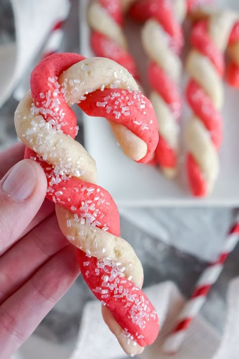 Candy Cane Cookies Pin Wheel Sugar Cookies Christmas, Twisted Candy Cane Cookies, Homemade Candy Canes Recipe, Shortbread Candy Cane Cookies, Betty Crocker Candy Cane Cookies, Almond Candy Cane Cookies, Candy Cane Twist Cookies, Candy Cane Cookies Easy, Red And White Cookies