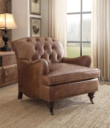 Direct Marketplace Durham Accent Chair | Wayfair Wooden Accent Chair, Tufted Chairs, Brown Accent Chair, Library Interior, Writing Office, Tufted Accent Chair, Fireplace Room, Reading Wall, Furniture Mall