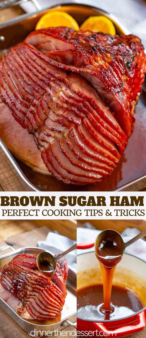 Ham With Brown Sugar Glaze, Orange Dinner, Sugar Ham, Brown Sugar Ham, Ham Recipes Baked, Holiday Dinner Recipes, Ham Glaze Recipe, Honey Baked, Honey Baked Ham