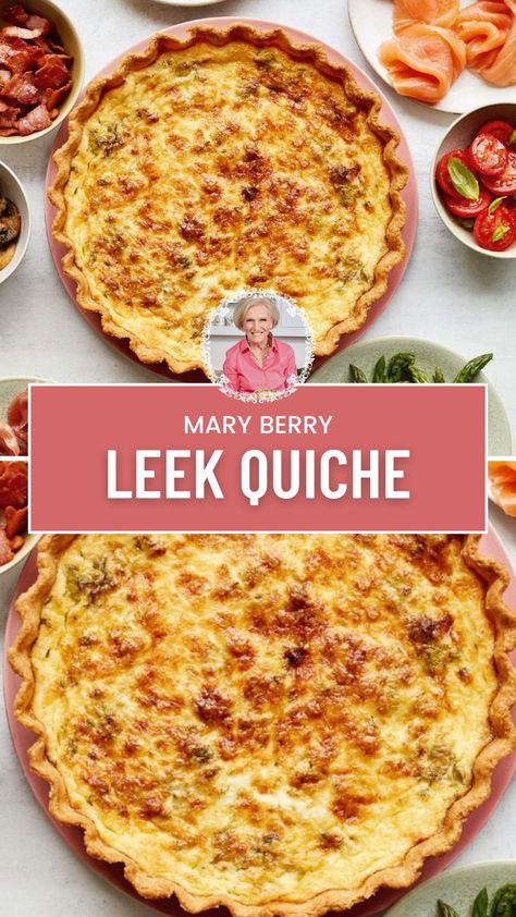 Mary Berry Leek Quiche Leeks Quiche Recipes, Leek Quiche Recipes, Mary Berg Recipes, Mary Makes It Easy Recipes, Mary Berry Recipes Baking, Mary Berry Baking, British Food Traditional, Leek Quiche, Quiche Tarts