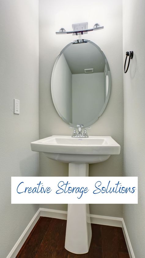 Small Half Bathroom Ideas | Transforming Your Small Half Bathroom - Bathroom Floating Sink Ideas, Sink Nook Bathroom, Pedal Sink Bathroom Ideas, Small Powder Room With Pedestal Sink, Small Bathroom Ideas With Pedestal Sink, Sink In Bedroom Ideas, Simple Half Bathroom Ideas, Half Bathroom Ideas With Pedestal Sink, Small Powder Room Ideas Narrow