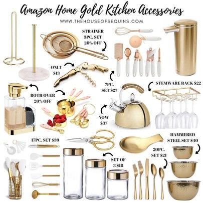 LIKEtoKNOW.it Kitchen Utensils List, Gold Kitchen Utensils, Kitchen Essentials List, Gold Kitchen Accessories, Amazon Home Finds, House Organisation, Kitchen Organization Diy, Amazon Kitchen Gadgets, Condo Decorating