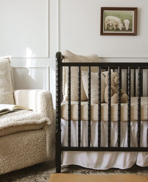 Nursery Black Accents, Nursery With White Walls, Brooklyn Nursery, Royal Nursery, Nursery Photos, Boy Nursery Colors, Brown Nursery, Nursery Interior Design, Cozy Nursery