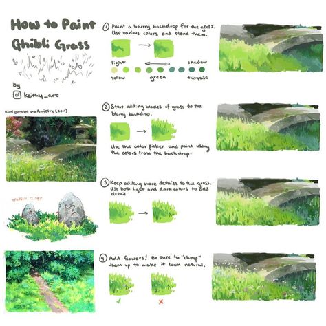 Painting Grass, Artist Tutorials, Grass Painting, Digital Painting Techniques, Concept Art Tutorial, Studio Ghibli Art, Art Help, Ghibli Art, Digital Painting Tutorials