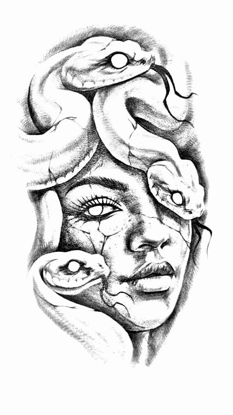 Medusa Drawing, Arm Sleeve Tattoos For Women, Chest Tattoo Ideas, Medusa Tattoo Design, Greek Mythology Tattoos, Tattoo Outline Drawing, Stencil Outline, Mythology Tattoos, Spine Tattoos For Women