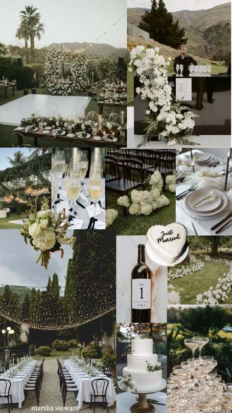 Casa Blanca Wedding Theme, Minimalist Wedding Details, Sleek Wedding Aesthetic, Modern Wedding Mood Board, Classic And Formal Wedding Theme, Timeless Old Money Wedding, Timeless Bridal Party, Wedding Inspo Timeless, Upscale Backyard Wedding