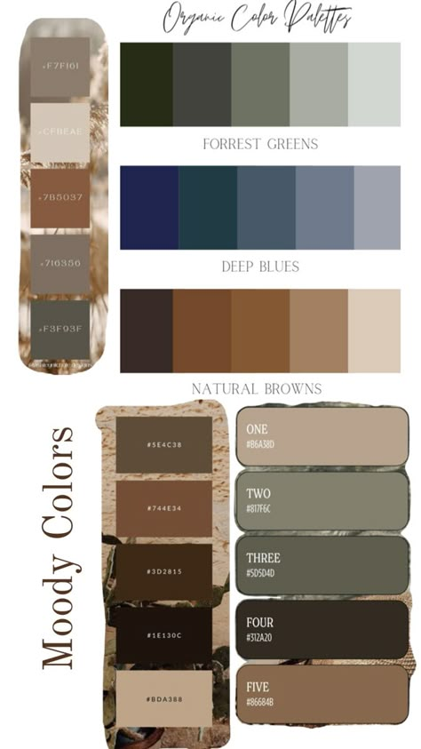 Moody colors Dark House Color Palette, Moody Home Paint Colors, Dark Academia Paint Palette, Moody Room Color Palette, Pittsburg Paints Colors, Moody Cottage Color Palette, Dark Rustic Color Palette, Moody Color Palette Bedroom, Cave Color Palette