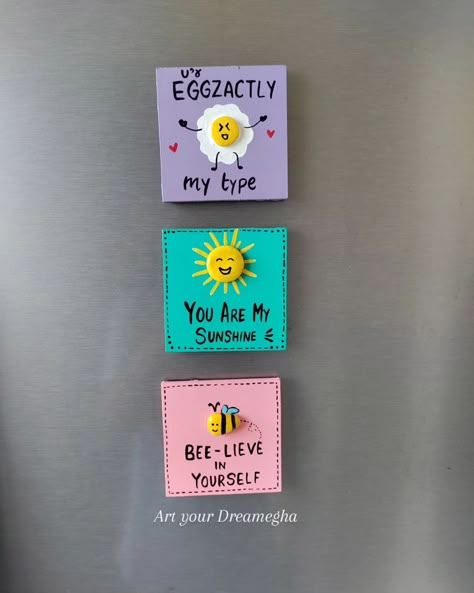 Customised Fridge magnet ''🐣☀️🐝'' Material - MDF DM to order Bulk order acceptable (Small business, fridge magnet, handmade,home decor,cute fridge magnet, customised fridge magnet) #FridgeMagnet #cutefridgemagnet #handmade #smallbusiness #instagram #gift #weddingseason #giftideas #weddinghamper #eventplanner #womeninbusiness #shophandmade #customisedgift #customisedfridgemagnet Handmade Magnets Ideas, Cute Magnets For Fridge, Fridge Magnet Ideas, Fridge Magnets Diy, Handmade Fridge Magnets, Kitchen Wall Art Diy, Clay Art For Kids, Mirror Canvas Art, Cute Fridge