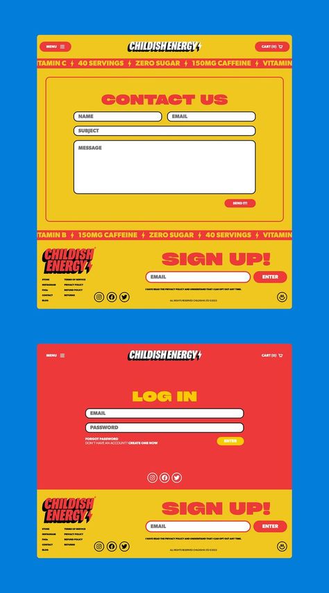 Contact and login page website design inspiration. #website #design #e-commerce #store #shop #drink #energy #preworkout Login Page Website, Contact Page Web Design, German Aesthetic, Vintage Web Design, Login Page Design, E Commerce Website Design, Login Page, Webpage Design, E Commerce Website