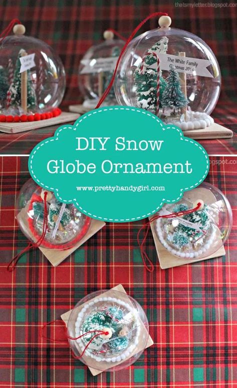 Add festive charm to your Christmas tree with this easy DIY snow globe ornament | Pretty Handy Girl #prettyhandygirl #DIY #holidaydecor Photo Snow Globes, Dreamy Christmas, Snow Globe Ornament, Snowmen Crafts, Snow Crafts, Globe Diy, Christmas Presents For Girls, Snowman Snow Globe, Snow Globe Crafts