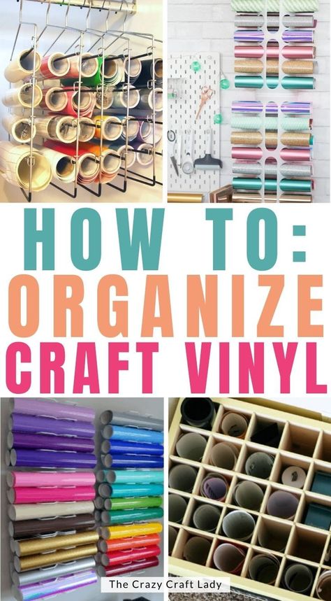 Organizing Cricut Vinyl, Storage For Vinyl Rolls Diy, Organizing Vinyl Rolls, How To Organize Vinyl Rolls, Cricut Organizer Storage Ideas, Storing Cricut Vinyl Rolls, Storing Vinyl Rolls, Cricut Vinyl Storage Ideas Diy, Scrap Vinyl Storage Ideas