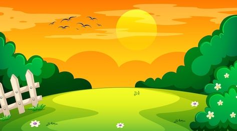 Free vector blank landscape scene of nat... | Free Vector #Freepik #freevector #cartoon-scene #nature-cartoon #cartoon-scenery #cartoon-landscape Bus Cartoon, Cartoons Hd, Education Poster Design, Sunset Time, Nature Background Images, Funny Animated Cartoon, Nature Park, Garden Images, Summer Green