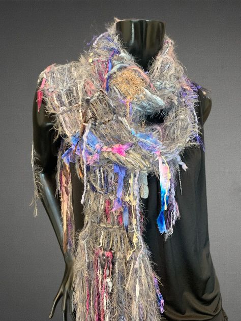 Art Yarn Scarves, Shabby Chic Outfits, Yarn Scarves, Funky Scarves, Bohemian Scarves, Shabby Chic Clothes, Boho Scarf, Yarn Skein, Art Scarves