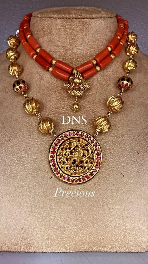 Coral Beads Gold Nakshi Jewellery, Orange Beads Jewelry Indian Gold, Pavazham Jewellery, Light Weight Gold Choker Set With Grams, Pavalam Necklace, Coral Beads Jewellery Indian Gold, Coral Beads Jewellery Designs, Coral Chains Gold Indian, Havala Jewellery