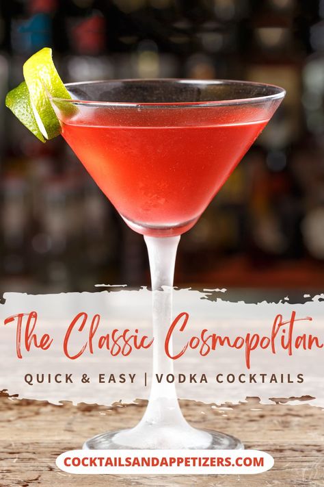 Easy Cosmopolitan drink recipe, a classic cocktail popular on SATC. Vodka, triple sec, lime and cranberry juice come together for a delicious vodka cocktail perfect for ladies night, summer party cocktails and anytime you want a simple and iconic cocktail! Cosmo Drink Recipe, Easy Cosmopolitan Recipe, Vodka And Triple Sec Drinks, How To Make A Cosmopolitan Drink, Cocktails With Triple Sec, Classic Cosmopolitan Recipe, Summer Party Cocktails, Night Summer Party, Easy Vodka Cocktails