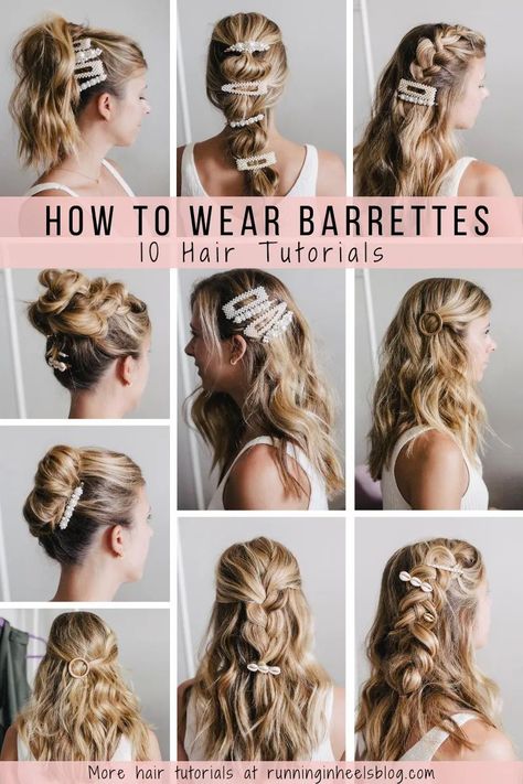 How to Wear Barrettes in Long Hair: 10 Cute Ideas, hair tutorial featured by top Dallas beauty blogger, Running in Heels. Cute Barrette Hairstyles, How To Wear Barrettes, Barettes Hairstyles, Hair Barrettes Hairstyles, Hairstyles With Barrettes, Barrette Hairstyles, Beyonce Hairstyles, Beyonce Hair, School Hair