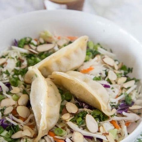 Potstickers Asian Chopped Salad - Dinners, Dishes, and Desserts Potsticker Salad, Salad Dinners, Asian Chopped Salad, What's For Supper, Salad Toppings, Coleslaw Mix, Nutrition Labels, Chopped Salad, Dinner Salads