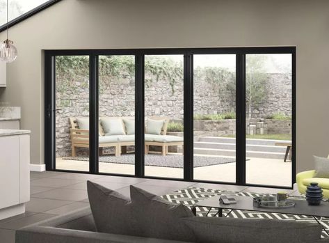 Modern Windows Exterior, Corner Bifold Doors, Victoria Kitchen, Aluminium Bifold Doors, External Bifold Doors, Folding Doors Exterior, Kitchen Living Dining Room, Conservatory Decor, Modern Bungalow Exterior