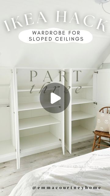 Ikea Closet Hack Slanted Ceiling, Slant Ceiling Closet Organization, Small Attic Ideas Low Ceilings Closet, Attic Bedroom Wardrobe Ideas, Small Loft Closet Ideas, Built In Storage Slanted Ceiling, Ikea Hacks Sloped Ceiling, Diy Attic Closet Sloped Ceiling, Ikea Attic Bedroom