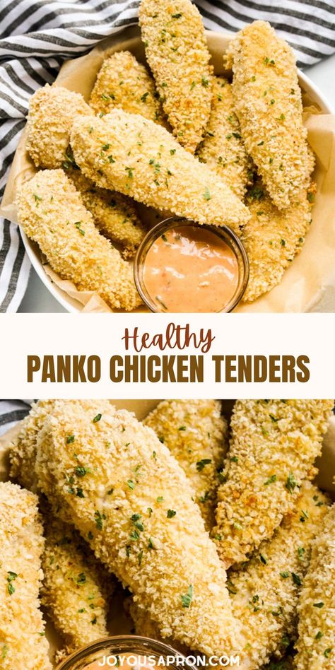 35 minutes · Serves 4 · Healthy Panko Chicken Tenders - yummy and easy poultry main dish for busy weeknight dinners. Chicken tenders breaded with panko and baked in the oven. A kid-friendly dish perfect for family dinners. Healthy Panko Chicken, Panko Baked Chicken, Sheet Pan Pasta, Healthy Chicken Tenders, Panko Chicken Tenders, Dip Pretzels, Baked Panko Chicken, Chicken Tender Recipes Baked, Panko Recipes