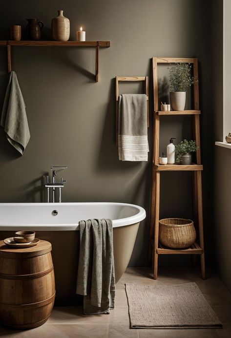 Bathroom Update With Paint, Small Bathrooms With Dark Paint, White Vanity Bathroom Wall Colors, Small Half Bathroom Paint Colors, Boho Bathroom Paint Ideas, Moody Bathroom Color Schemes, Non White Bathroom, One Colour Bathroom, Diy Bathroom Vanity Makeover Paint Cabinet Colors