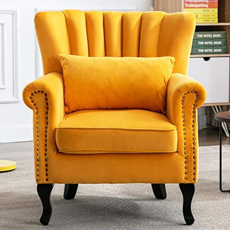 Arm Sofa Chair, Sitting Room Chairs Furniture Modern, Yellow Arm Chair Living Room, Cozy Mid Century Modern Living Room Accent Chairs, Mustard Yellow Accent Chair, Upholstered Chairs Living Room, Single Sofa Design Living Rooms, Single Sofa Chair Living Rooms, Sitting Chairs Living Room